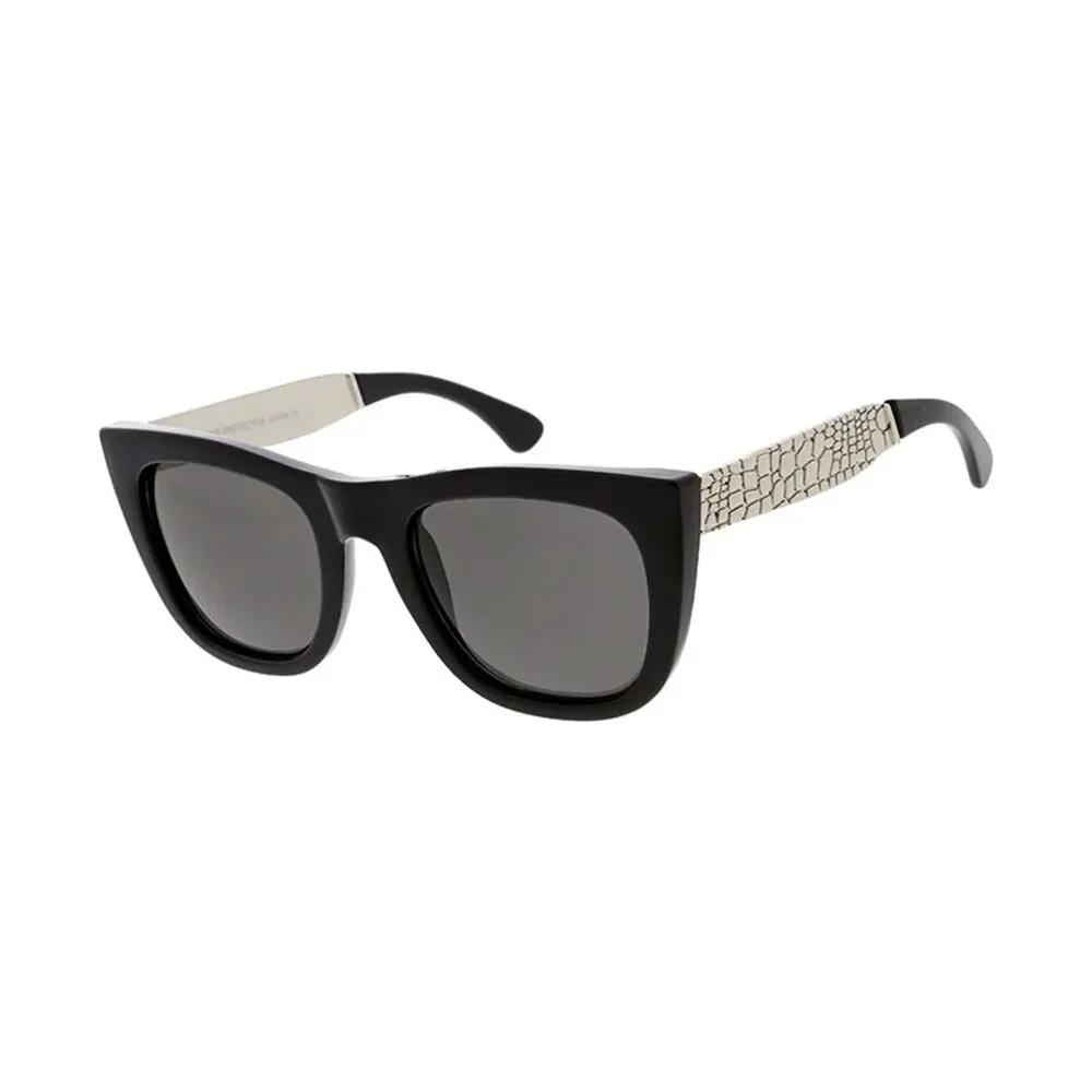 Wildly Stylish Women's Cat Eye Shades Crocodile-Embossed Temples Black & Silver